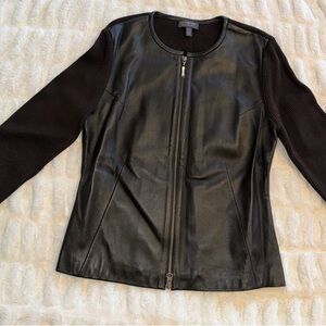 Classiques Entier Black Leather Jacket with Knit Accents